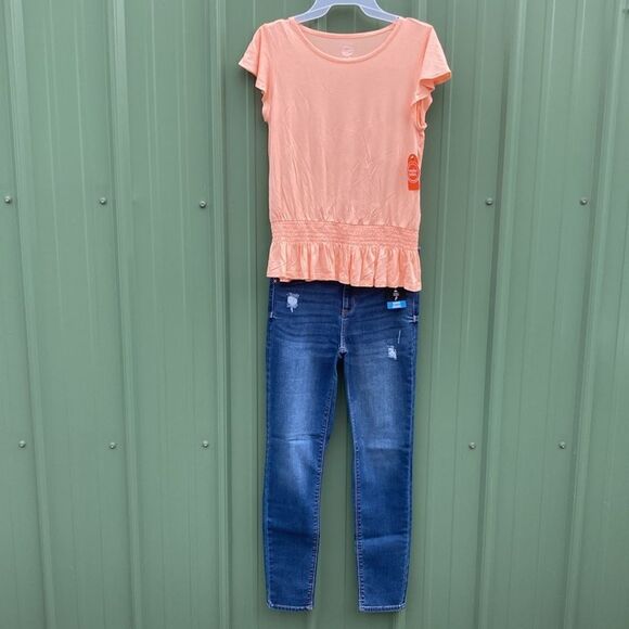Girls Destructed Super Skinny Jean Pants & Elastic Waist Top 2-Piece Set Size 18 - Picture 1 of 13